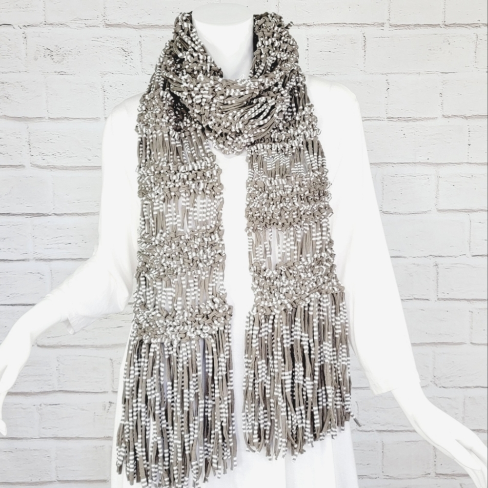 Statement One-of-a-kind Handcrafted Fringe Jersey Knit Scarf! NWOT!